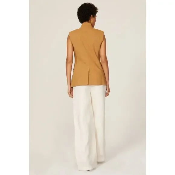 VERONICA BEARD Camel Tan Amika Vest Linen Blend Double Breasted Vest Size 10 - Picture 3 of 16